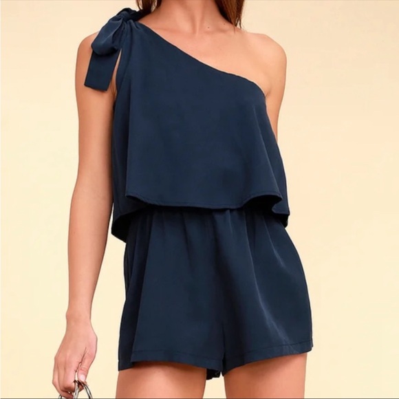 Lulus Navy Destined For Chicness One Shoulder Romper - Picture 1 of 5